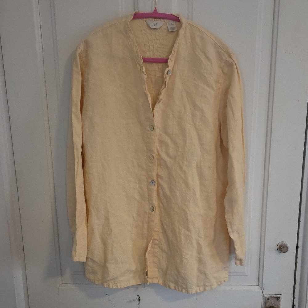 J. Jill Linen Butter Yellow Button Down Blouse